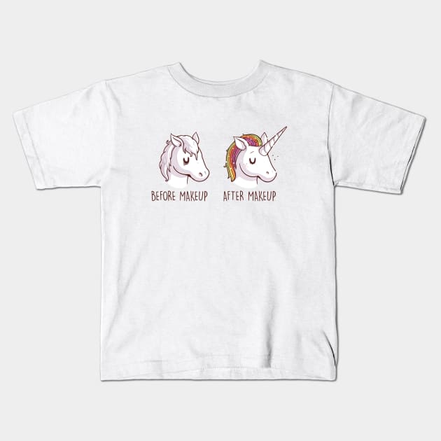 Before and After Makeup (Unicorn) Kids T-Shirt by Naolito